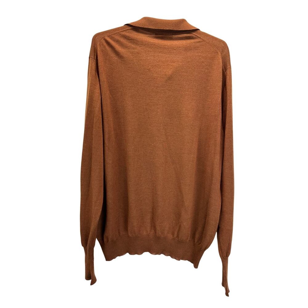 Loro Piana Men's Button Down Polo Sweater Brown Tan Cashmere Silk Sweater 54 XL - Picture 2 of 8